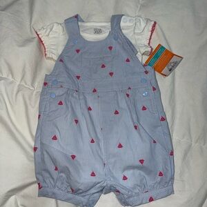 Blue and Pink Striped Kids Overalls